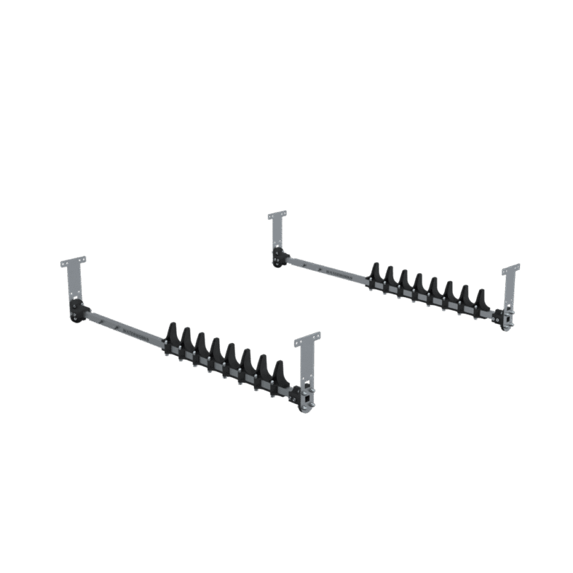 Two New Anti-Rattle Pole Racks with black plastic dividers, perfect for organising equipment in a Van Mounted System or Water Fed Pole System, are displayed on a plain white background.