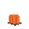 Stacks of 50 Hi-Vis Orange Griflex Premium Hoses (6.3mm x 100m) are neatly arranged on a black pallet against a plain white background, reflecting organised efficiency.