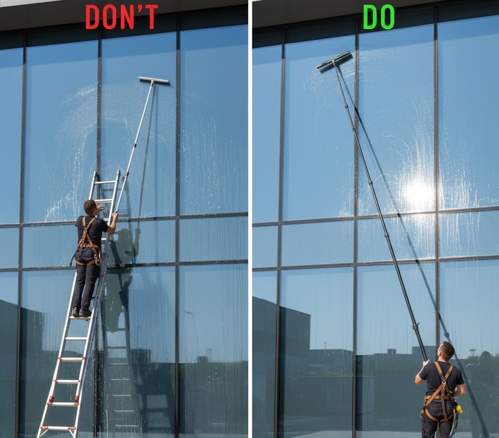 Cleaning Windows with a Pole